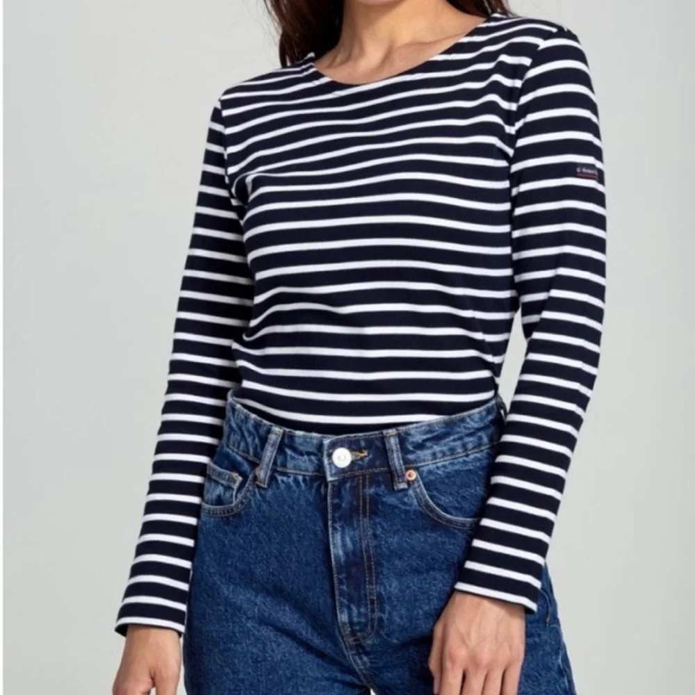 Armor Lux Breton Shirt Size Small Blue White Stripe Long Sleeve Nautical Cotton